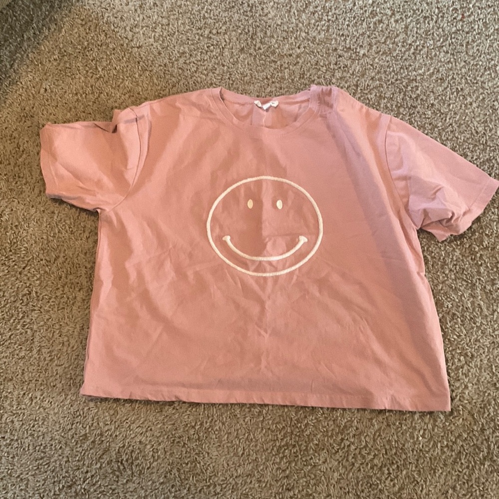 T shirt with fleece smiley face